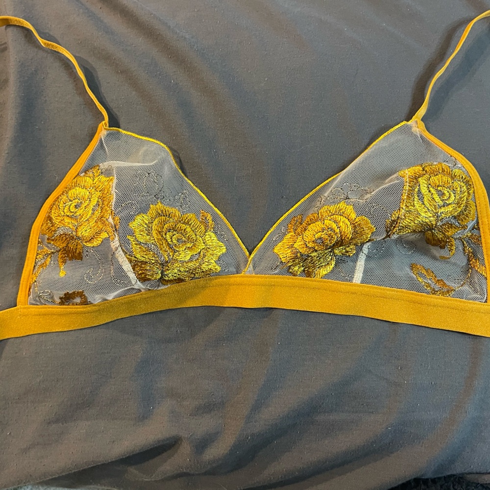 Sheer Floral Embroidered Bralette & Brief Set - Amber - Picture 4 of 9
